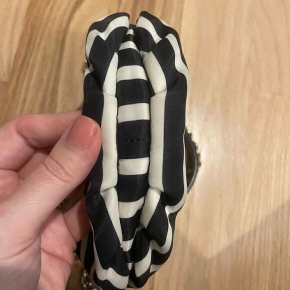 Kate Spade Crossbody Black and White Gold Chain Small Nautical Striped - Picture 11 of 12